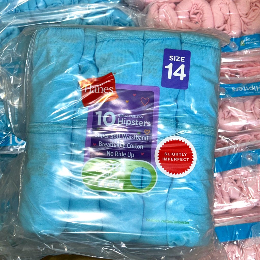 Hanes Girls’ Tagless Hipsters Lot 47 - 240 Pcs 24 Packs (10 Ea) Sz 14 -New